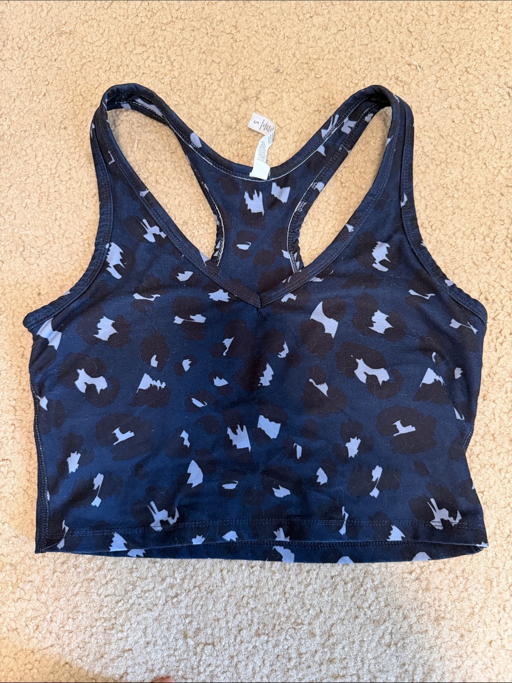 Black & Blue S Animal Print Racerback Crop Sports Bra